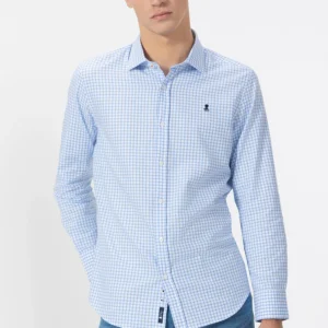 Camisa Azul Vichy con Cuello Italiano El Pulpo