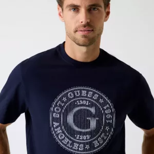 Camiseta Guess Hombre Azul | Logo Redondo Central