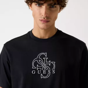 Camiseta Guess Hombre Negra – Logo 4 G's Estampado Frontal