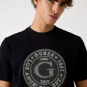 Camiseta Guess Hombre Negra – Logo Circular Estilo Urbano