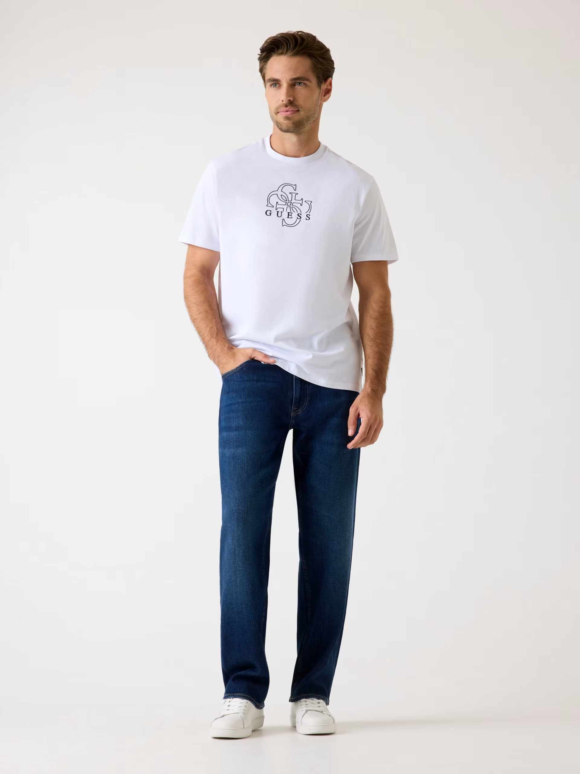 Camiseta Guess Hombre Blanca – Logo 4 G's Estampado Frontal