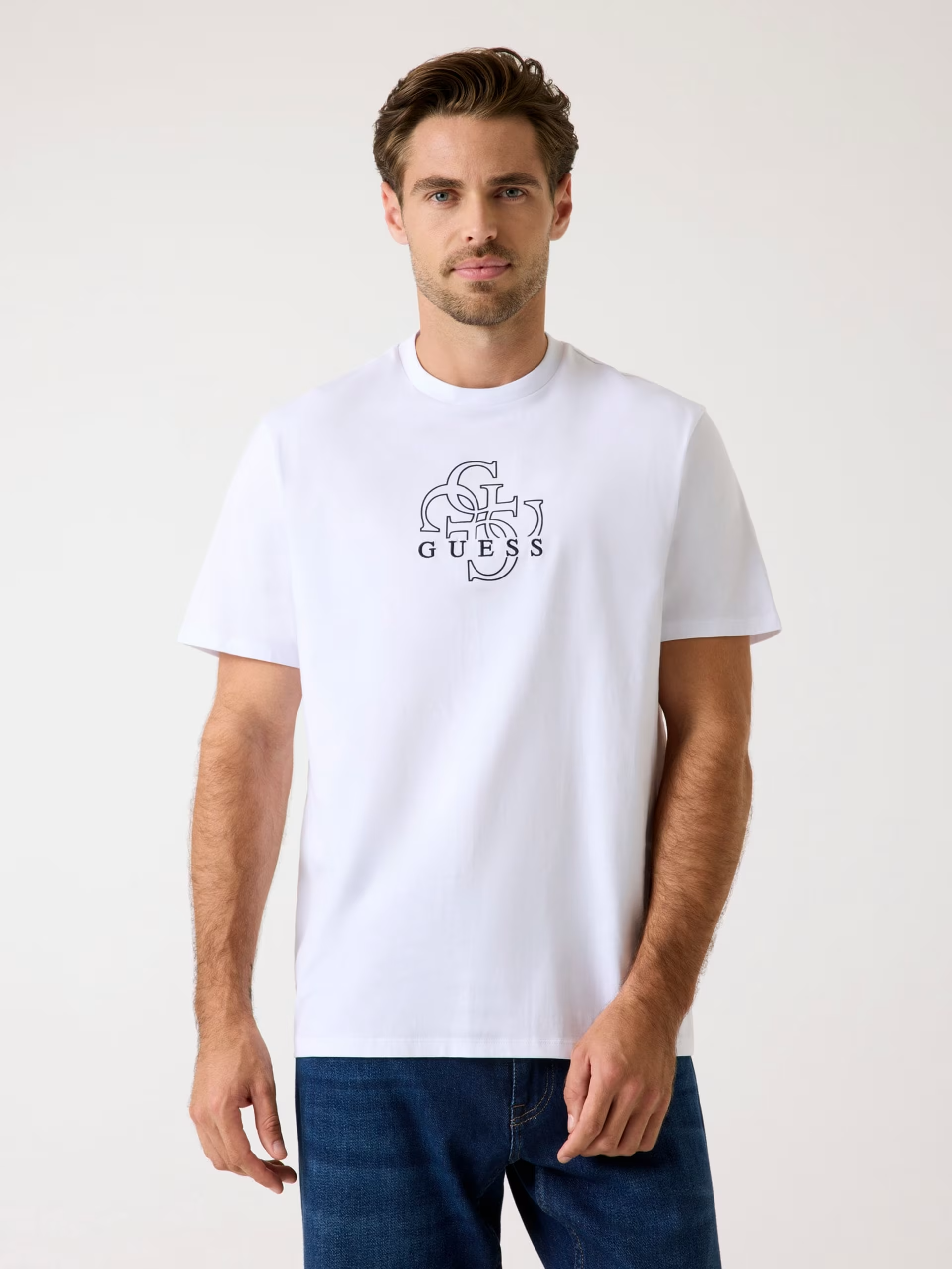 Camiseta Guess Hombre Blanca – Logo 4 G's Estampado Frontal