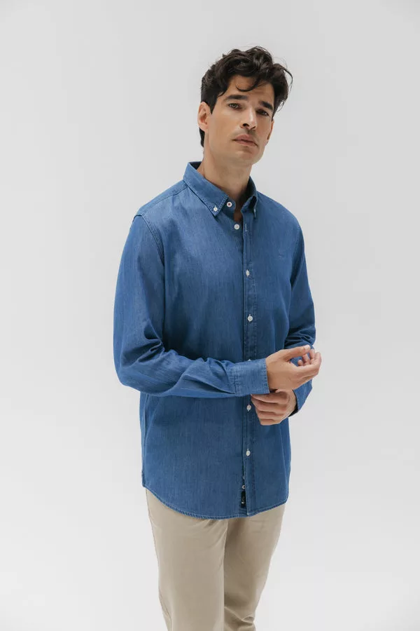 Camisa casual denim azul de algodón sostenible