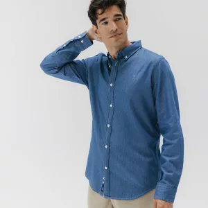 Camisa casual denim azul de algodón sostenible