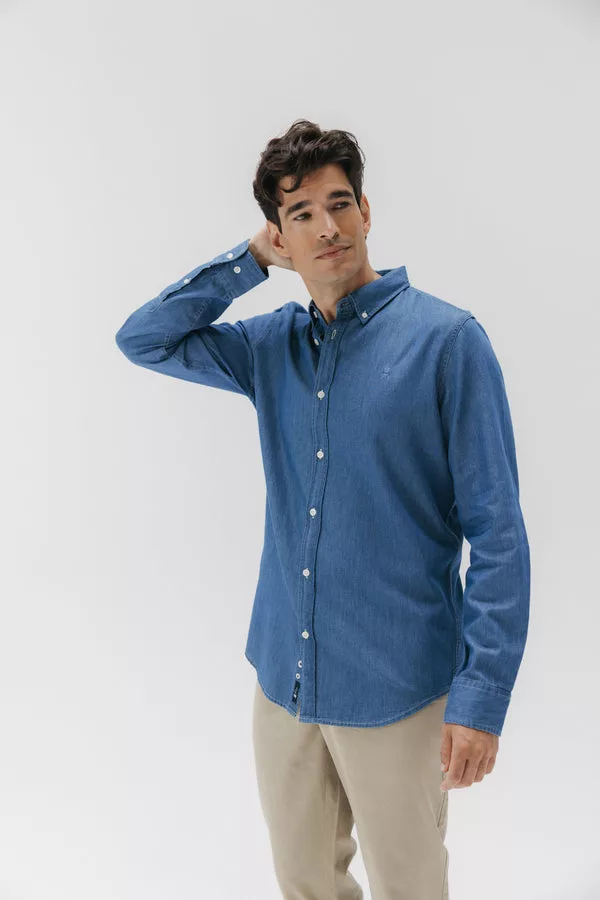 Camisa casual denim azul de algodón sostenible