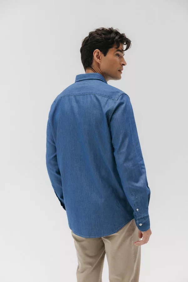 Camisa casual denim azul de algodón sostenible