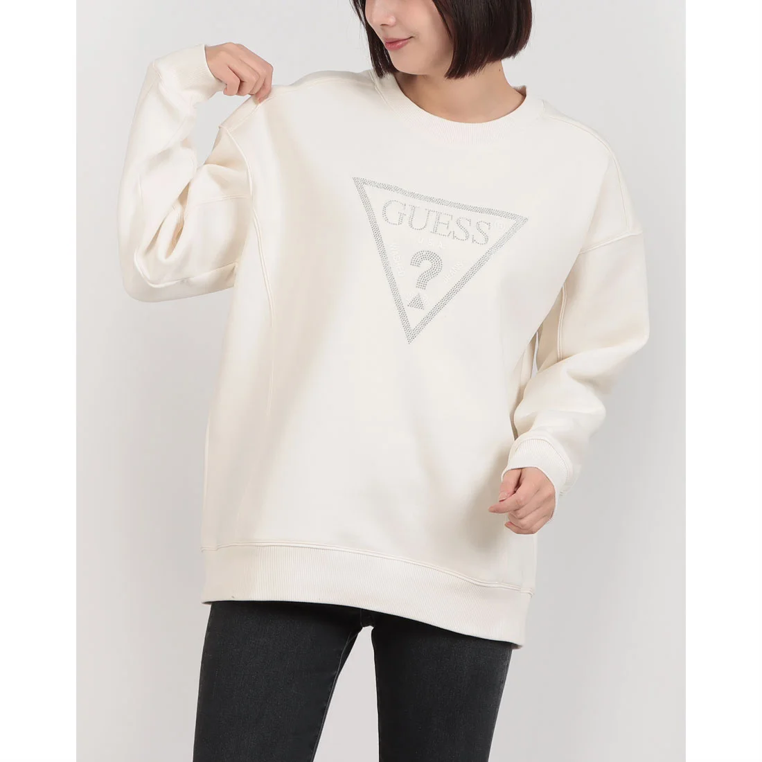 Camiseta Guess Mujer Blanca con Pedrería Elegante Camiseta Guess Mujer Blanca con Pedrería Elegante