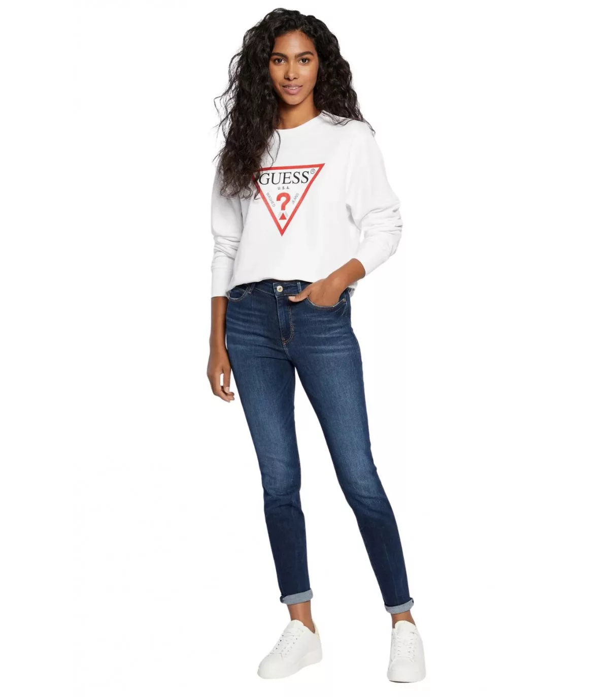 Sudadera Guess Original Blanca – Logo Clásico Mujer