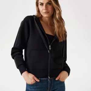 Sudadera Guess Mujer Negra con Capucha y Cremallera