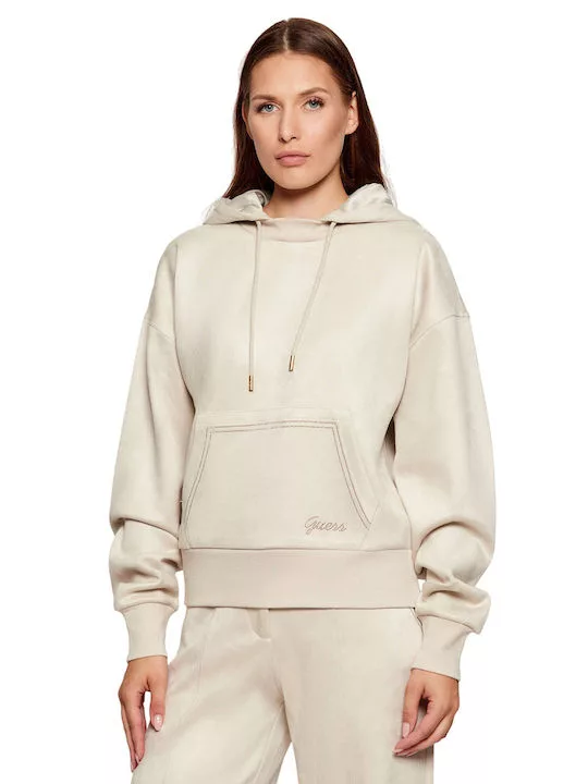 Sudadera Guess Mujer Beige Claro – Efecto Ante y Estilo Casual
