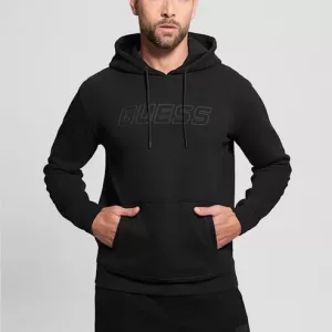 Sudadera Guess Hombre Negra con Capucha y Logo Frontal