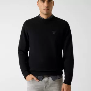 Sudadera Guess Hombre Negra – Cuello Redondo y Logo