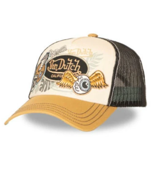 Gorra Von Dutch Trucker Beige y Mostaza – Estilo Vintage Gorra Von Dutch Trucker Beige y Mostaza – Estilo Vintage