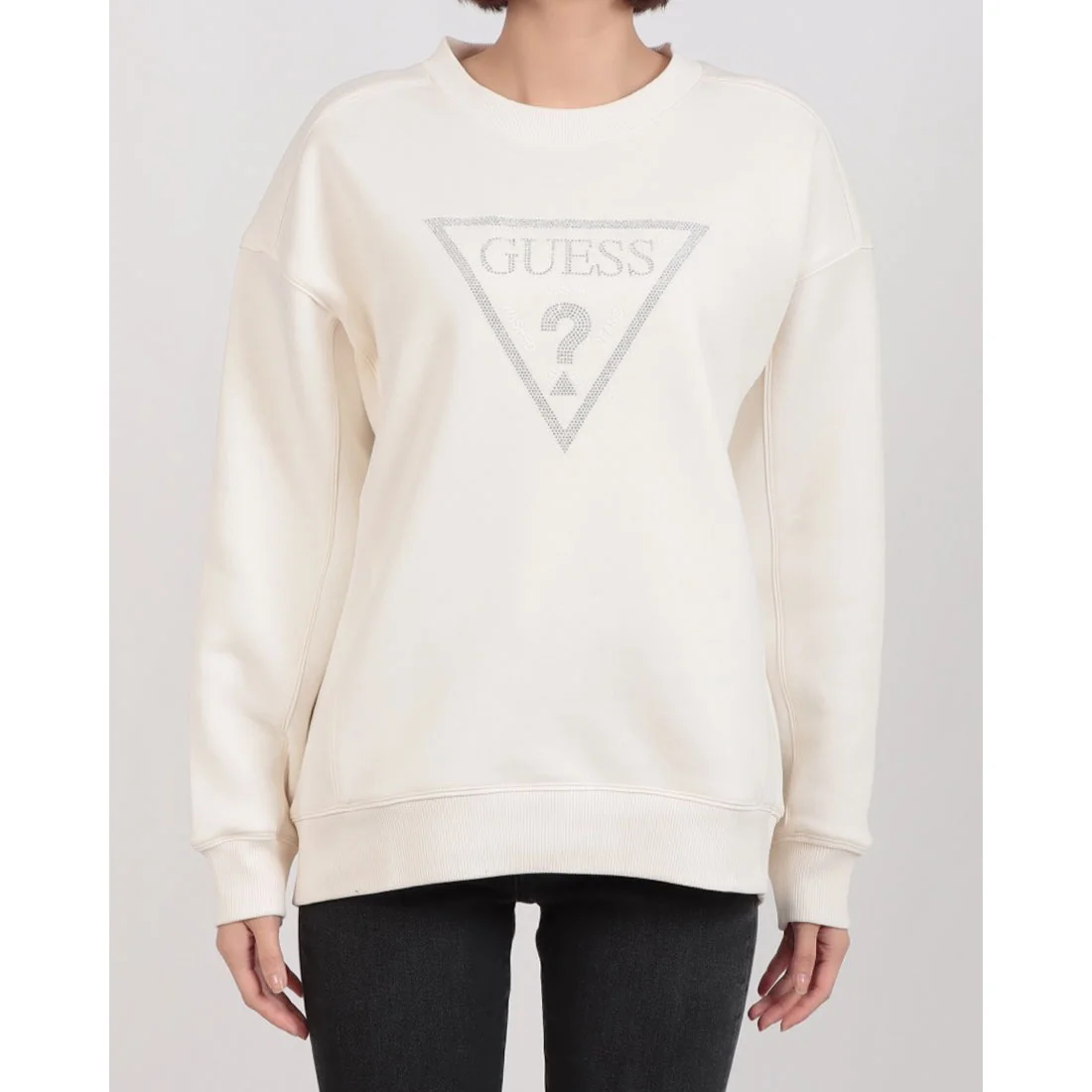 Camiseta Guess Mujer Blanca con Pedrería Elegante Camiseta Guess Mujer Blanca con Pedrería Elegante