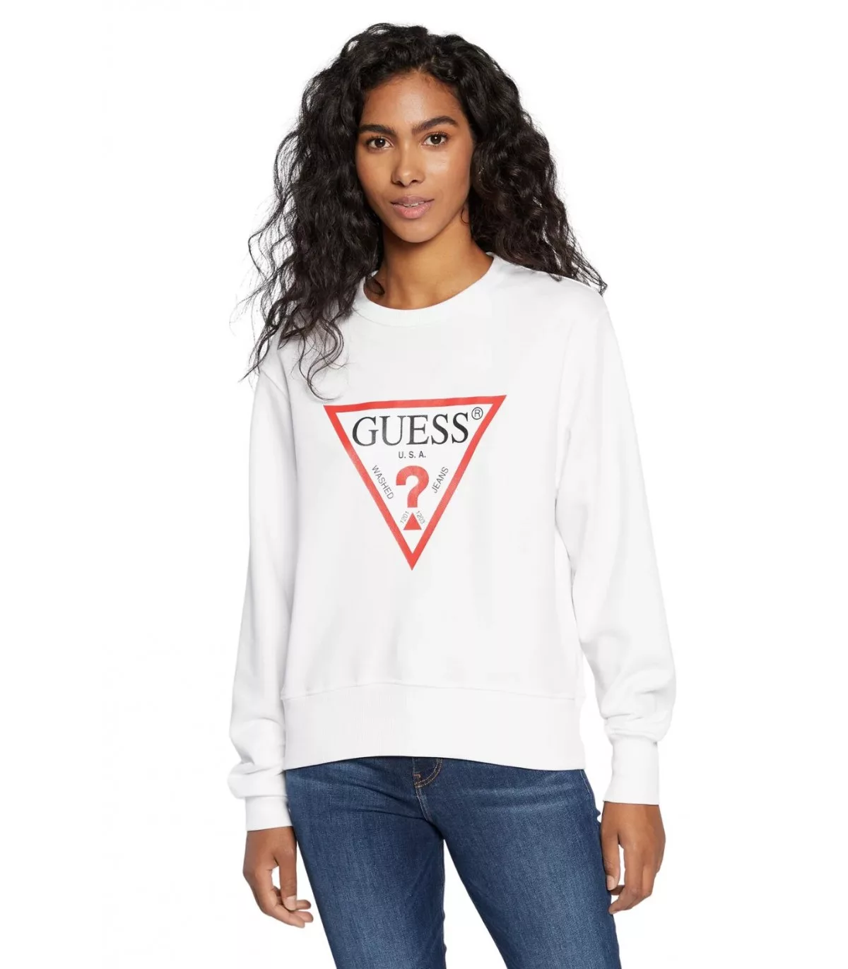 Sudadera Guess Original Blanca – Logo Clásico Mujer