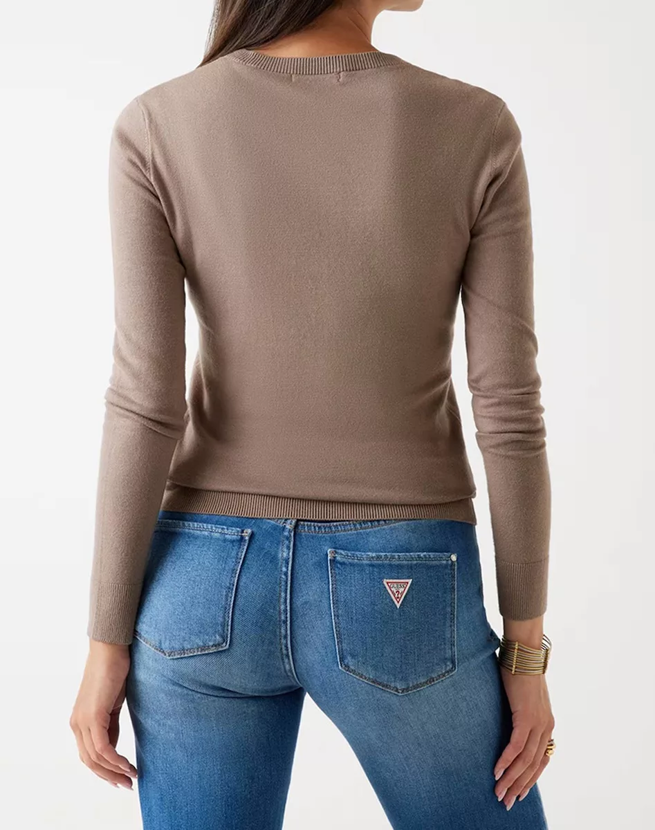 Jersey Guess Mujer Marrón con Letras Brillantes