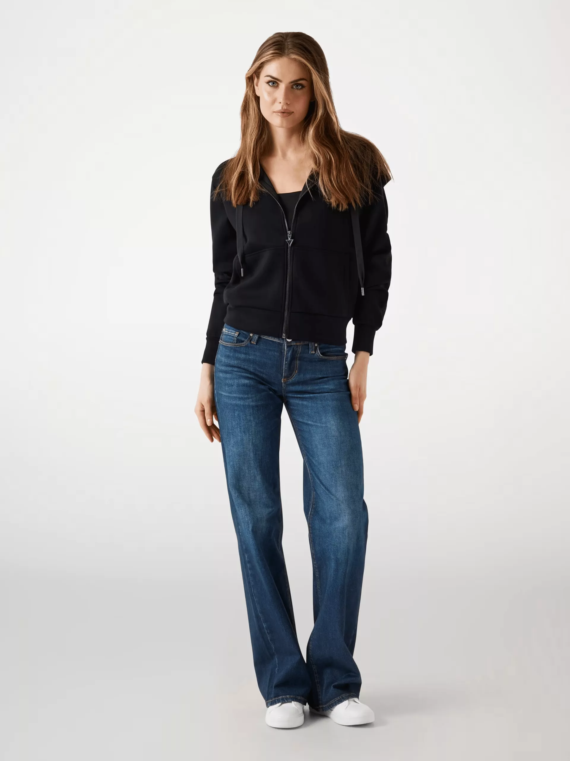 Sudadera Guess Mujer Negra con Capucha y Cremallera