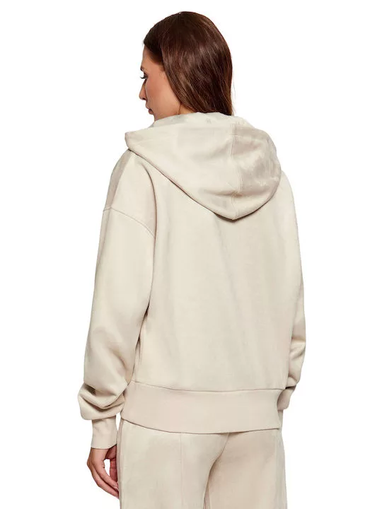 Sudadera Guess Mujer Beige Claro – Efecto Ante y Estilo Casual