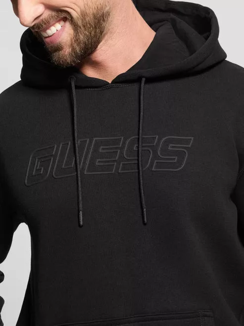Sudadera Guess Hombre Negra con Capucha y Logo Frontal