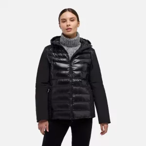 Chaqueta Geox Mujer Negra – Acolchada con Capucha y Estilo Urbano