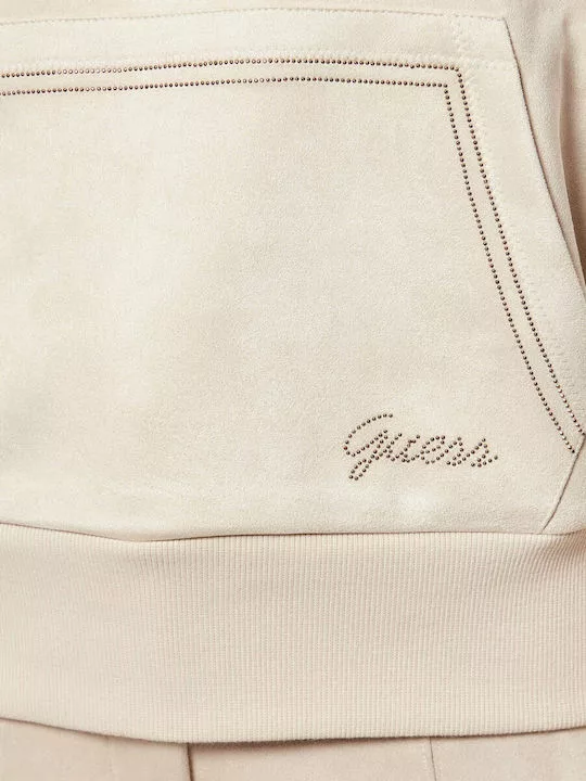 Sudadera Guess Mujer Beige Claro – Efecto Ante y Estilo Casual