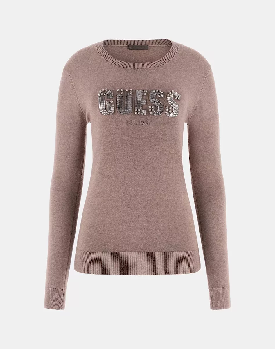 Jersey Guess Mujer Marrón con Letras Brillantes