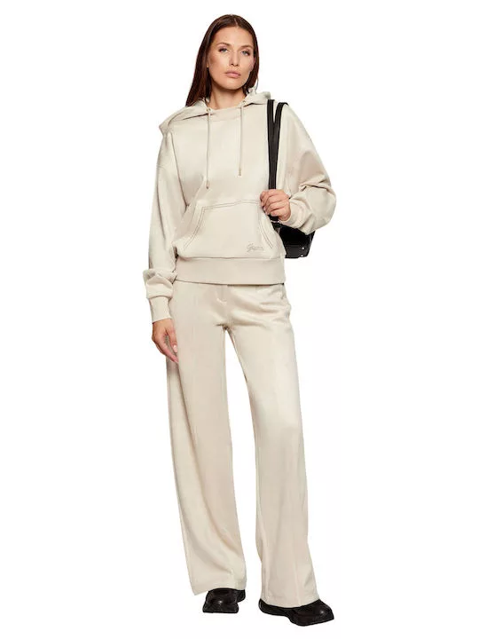 Sudadera Guess Mujer Beige Claro – Efecto Ante y Estilo Casual