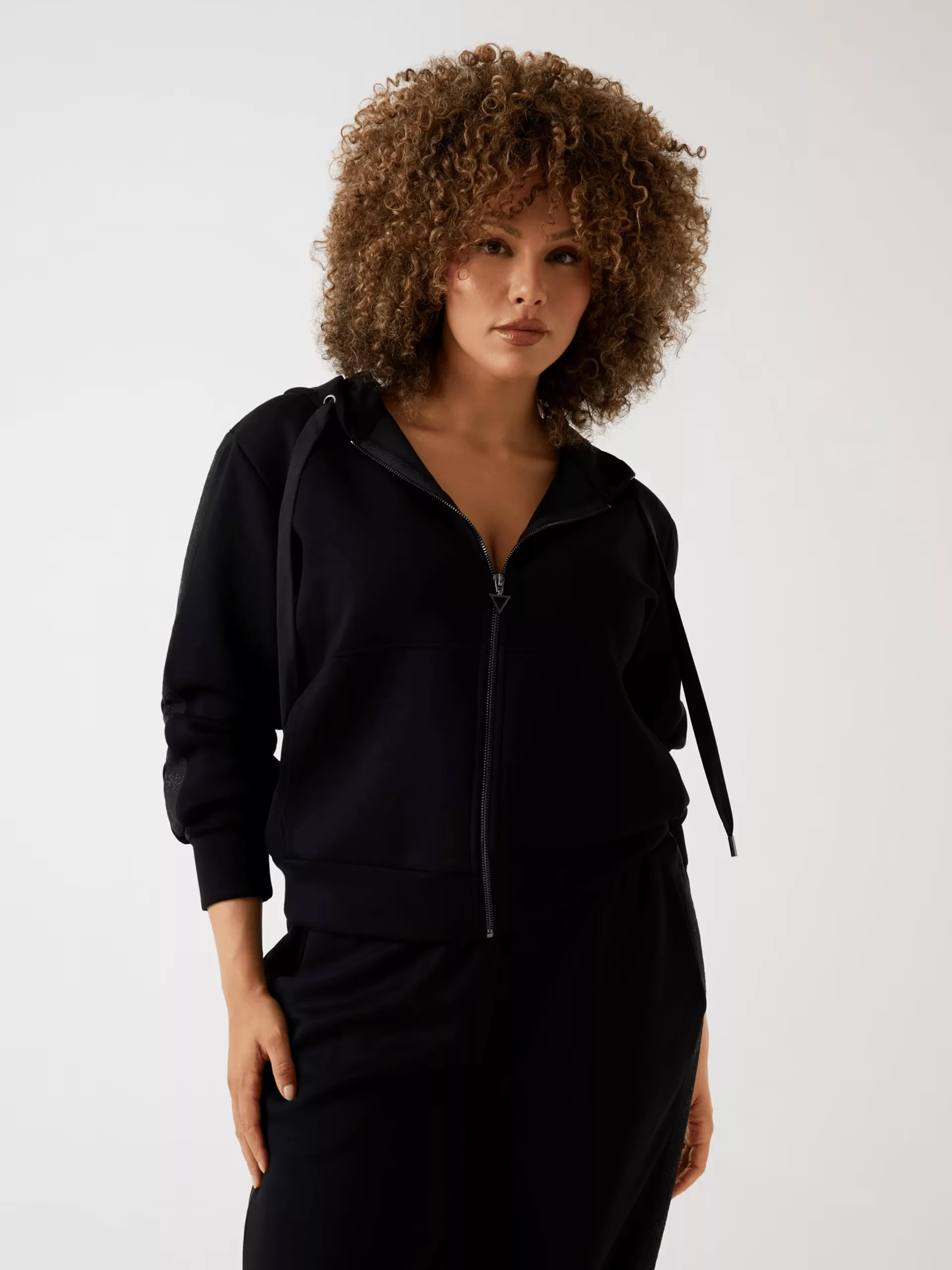 Sudadera Guess Mujer Negra con Capucha y Cremallera