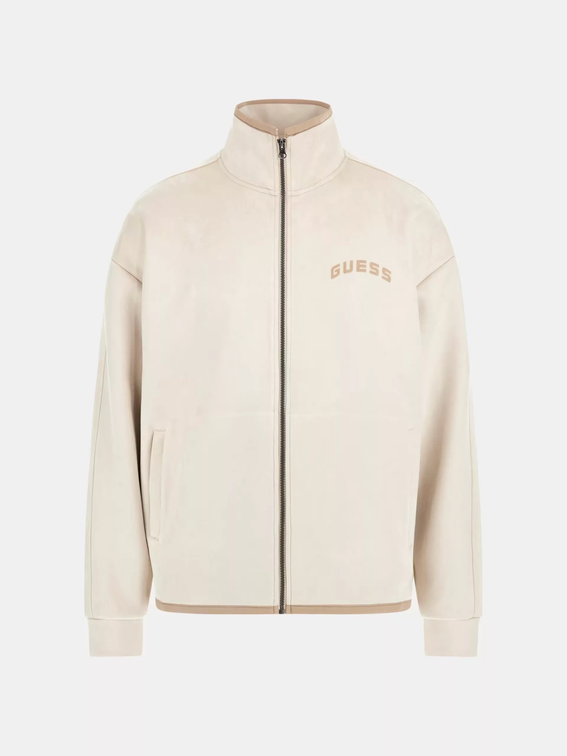 Chaqueta Guess Hombre Beige Claro – Cremallera y Logo