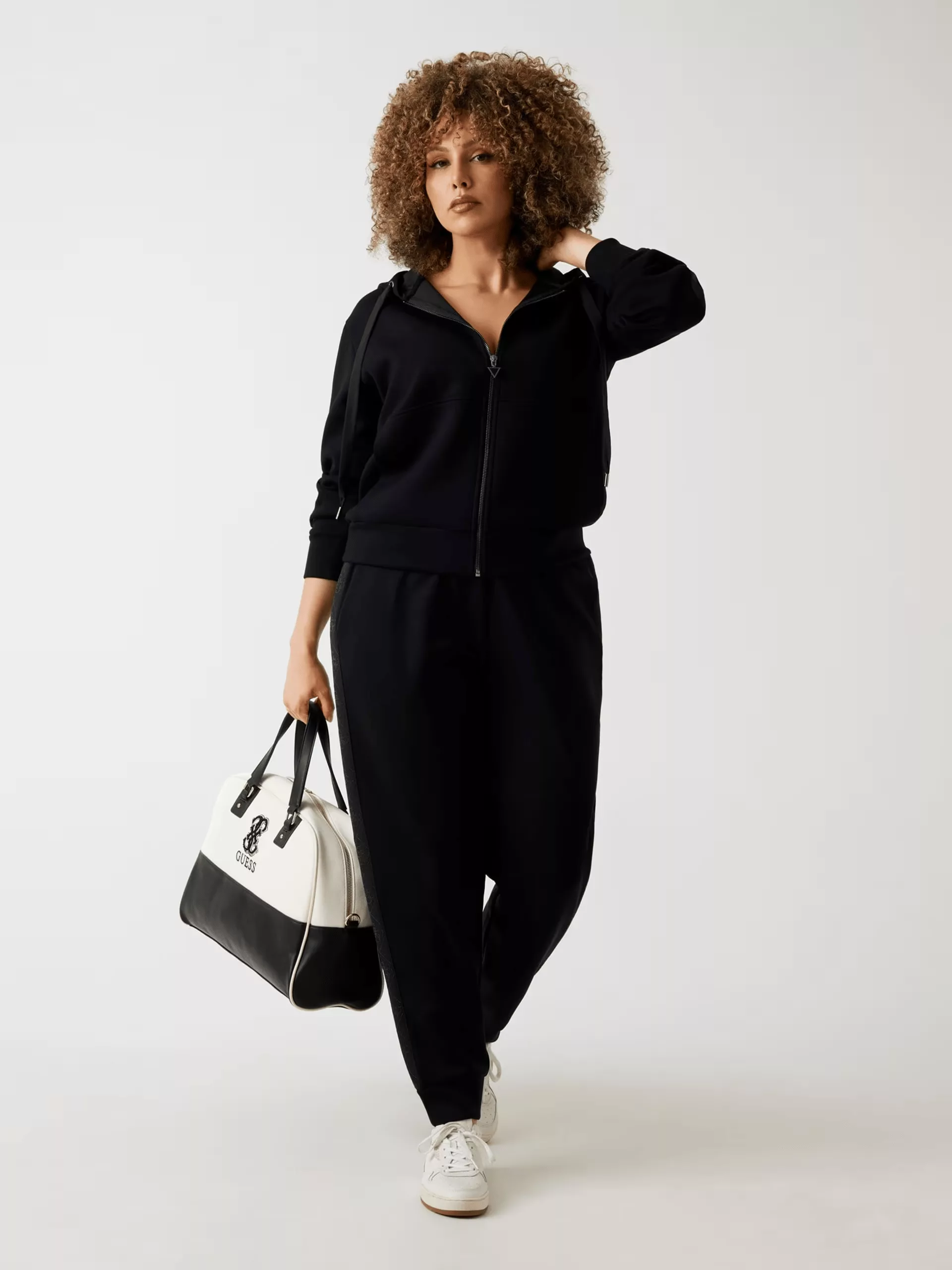 Sudadera Guess Mujer Negra con Capucha y Cremallera