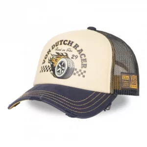 Gorra Von Dutch estilo racing retro beige y azul