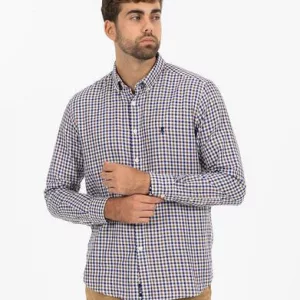 Camisa Vichy marrón y azul para hombre – estilo casual