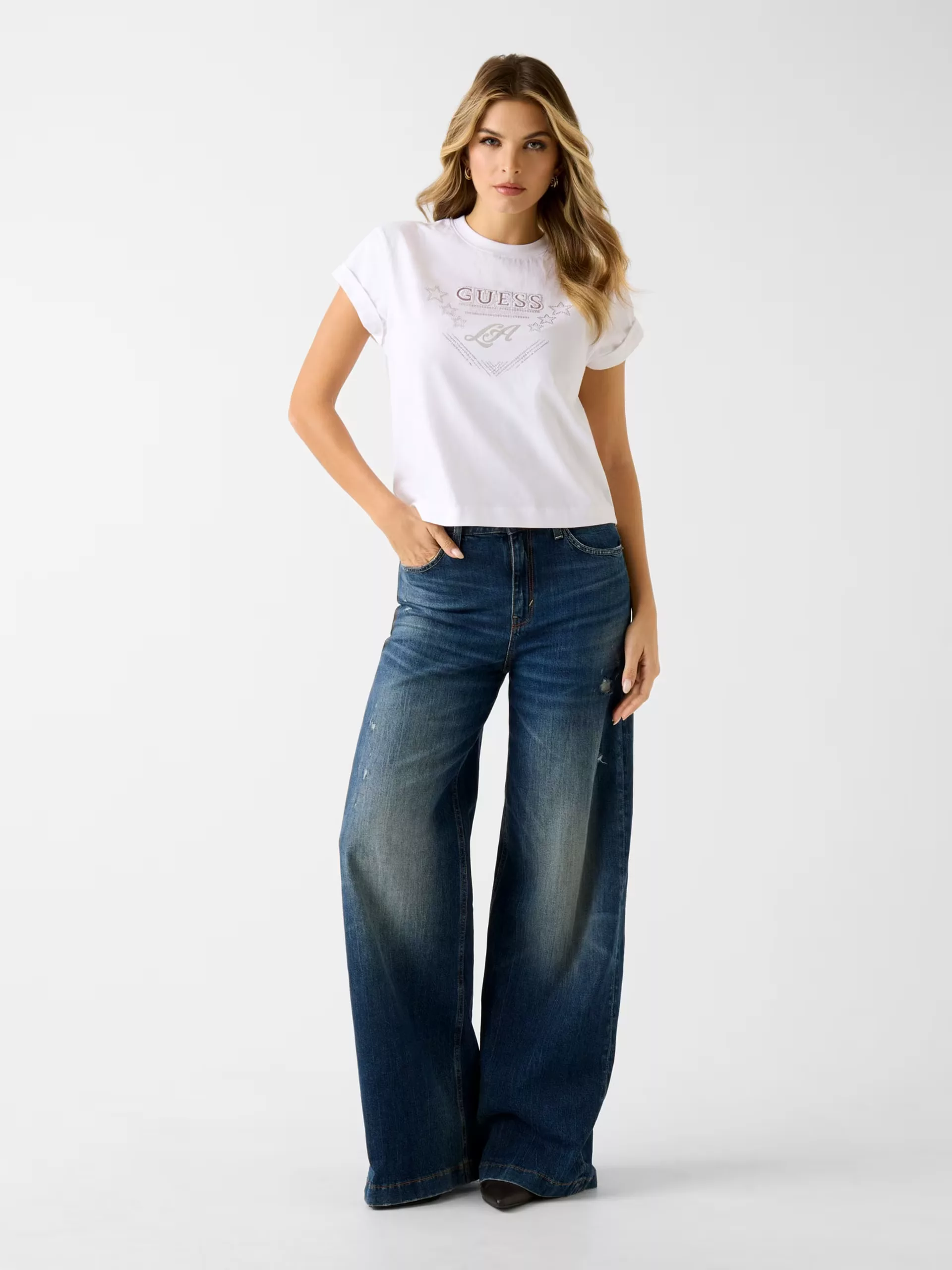 Camiseta GUESS Blanca Mujer Logo Brillante Slim Fit