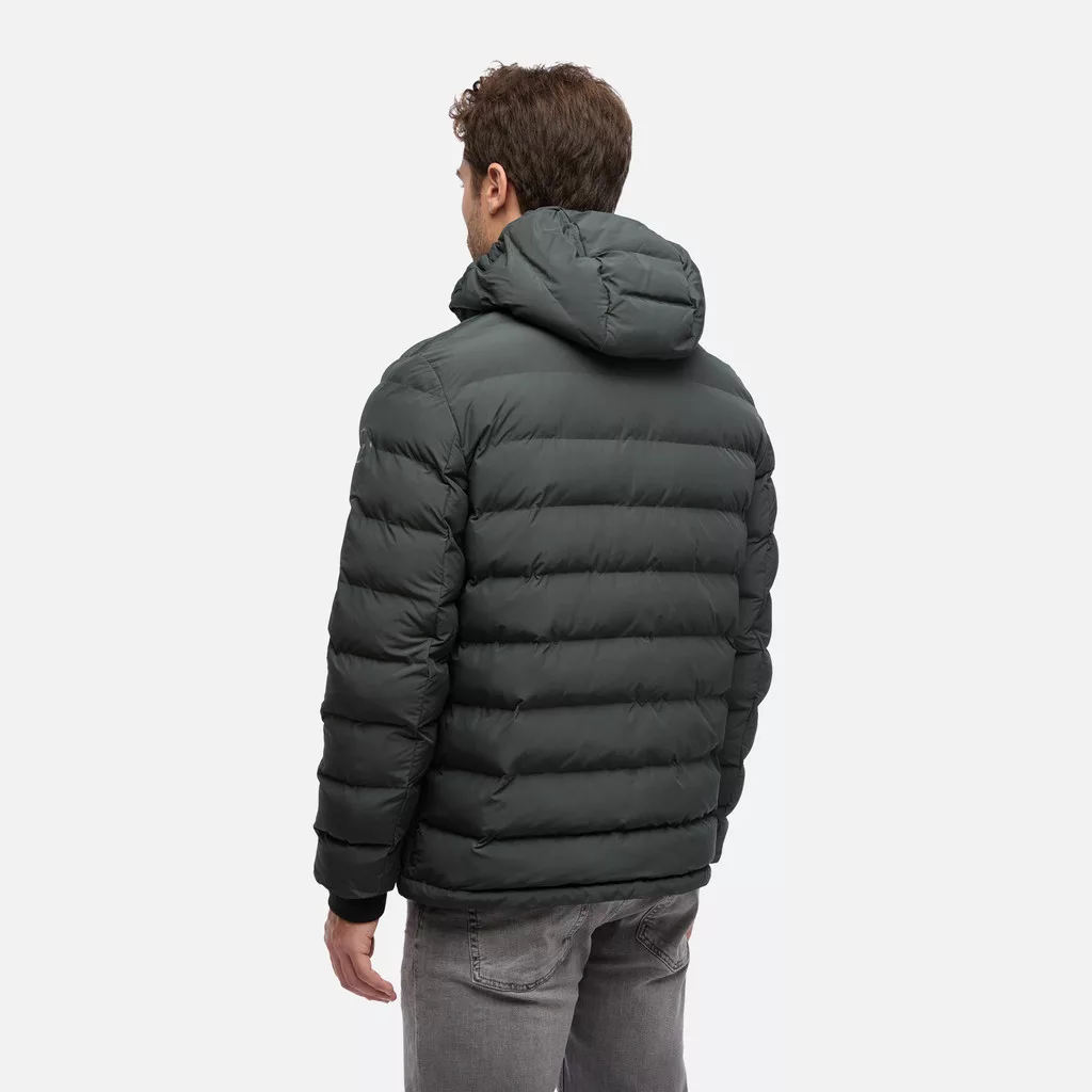 Plumífero negro hombre con capucha y cremallera