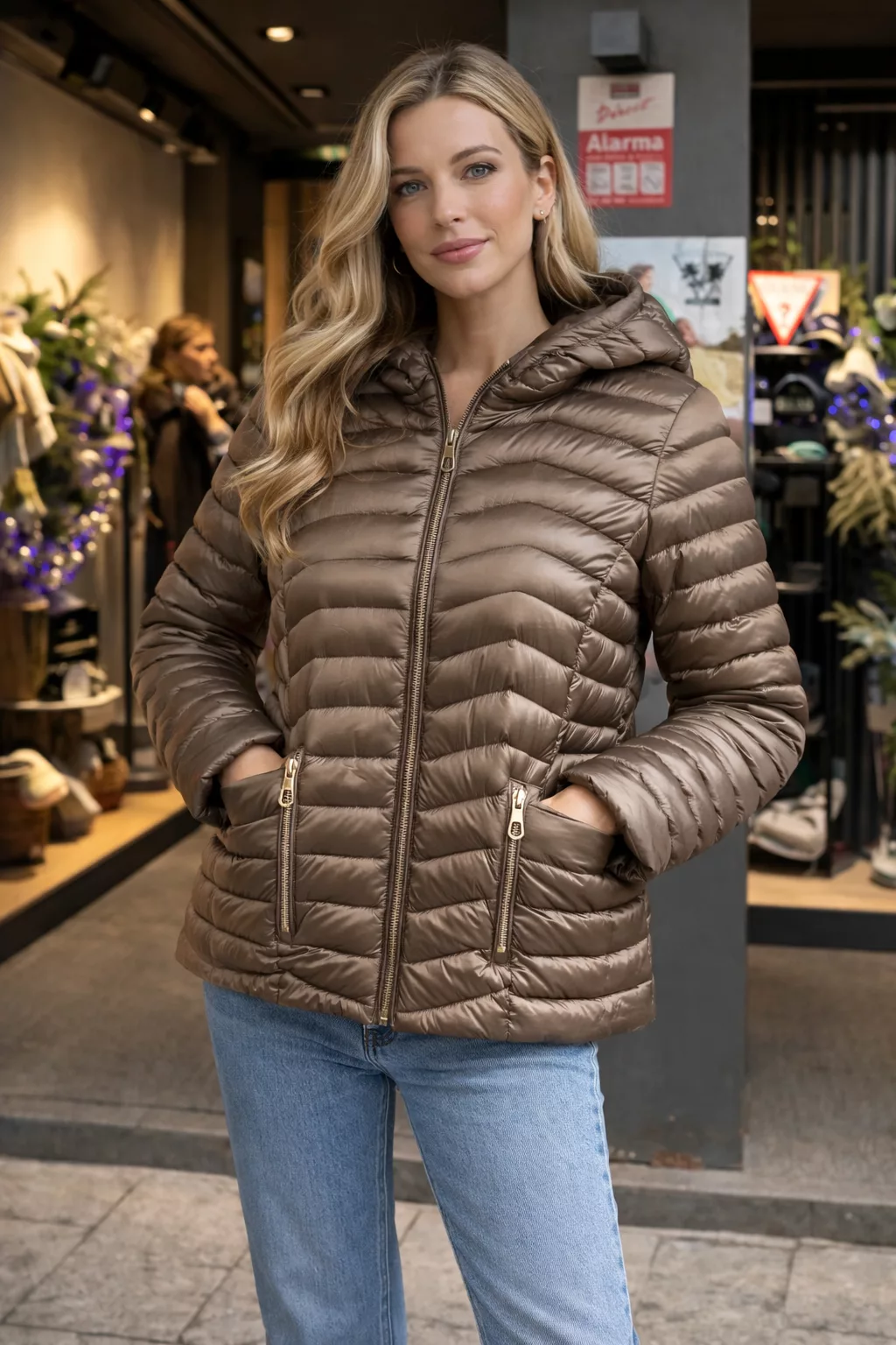 Abrigo VirginiaBlu Mujer Marrón Topo Acolchado Capucha