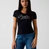 Camiseta negra GUESS con logo brillante frontal