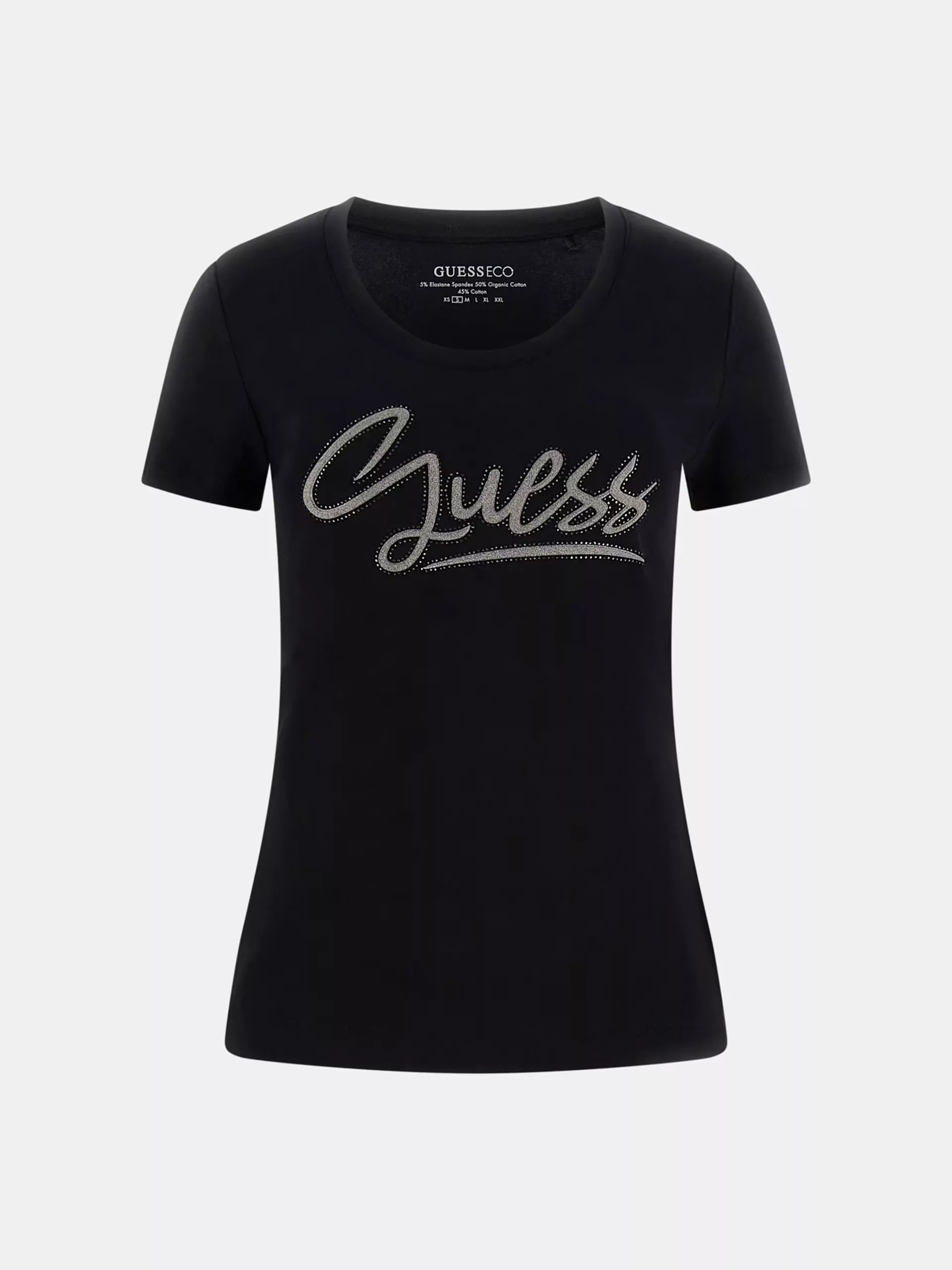 Camiseta negra GUESS con logo brillante frontal