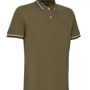 Polo Geox Verde Oliva Hombre Piqué Cuello Ribeteado
