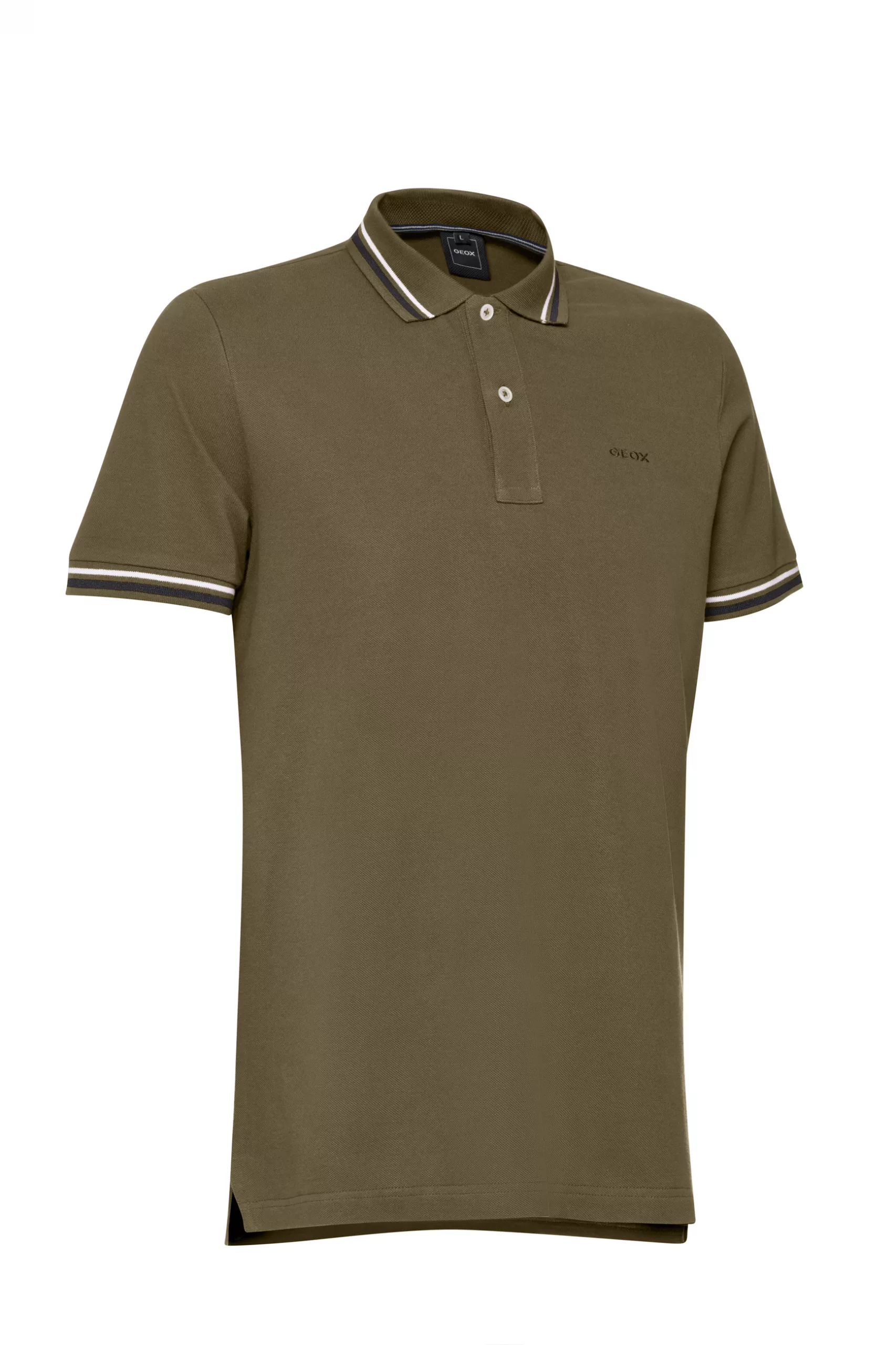 Polo Geox Verde Oliva Hombre Piqué Cuello Ribeteado