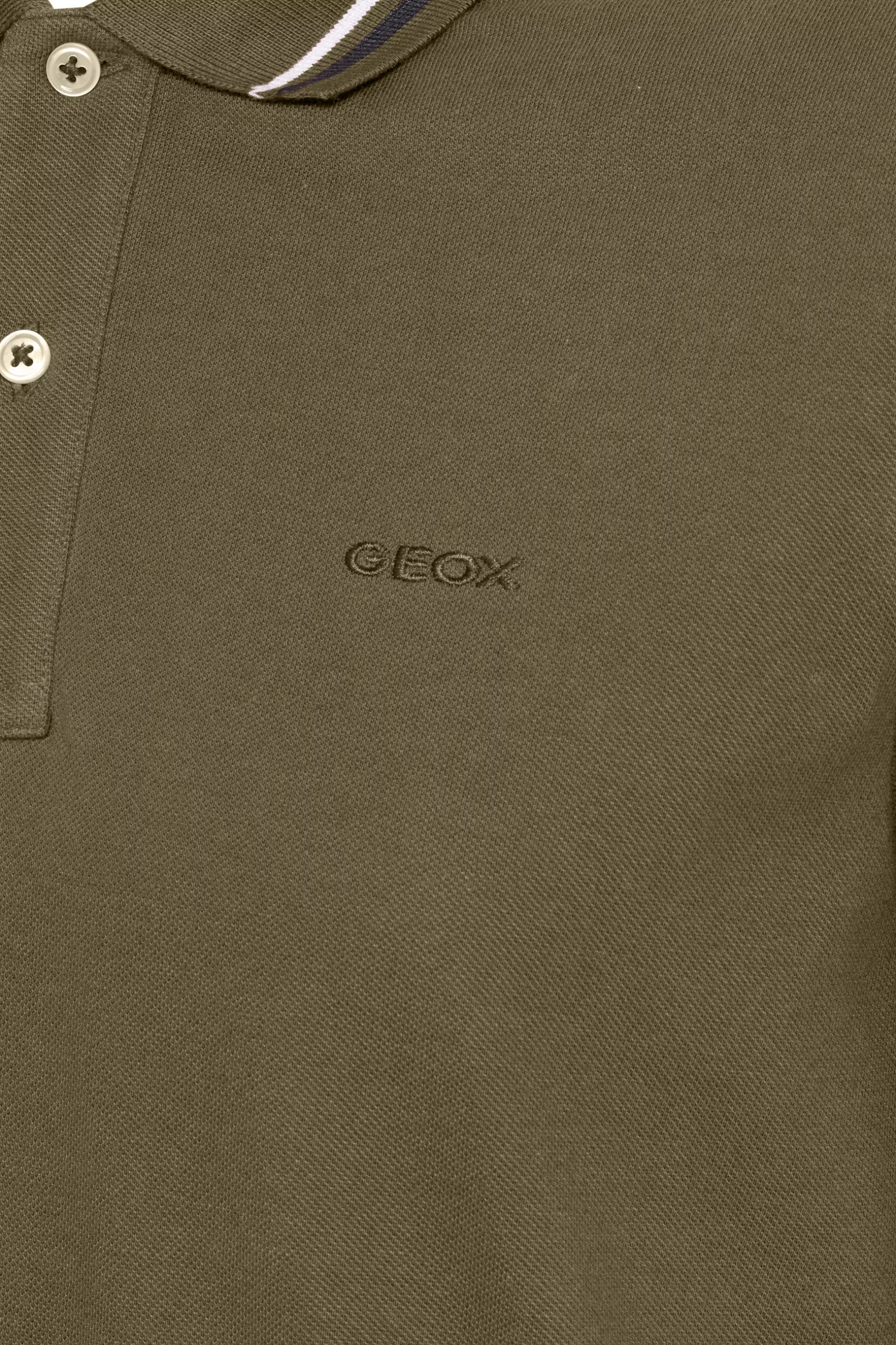 Polo Geox Verde Oliva Hombre Piqué Cuello Ribeteado